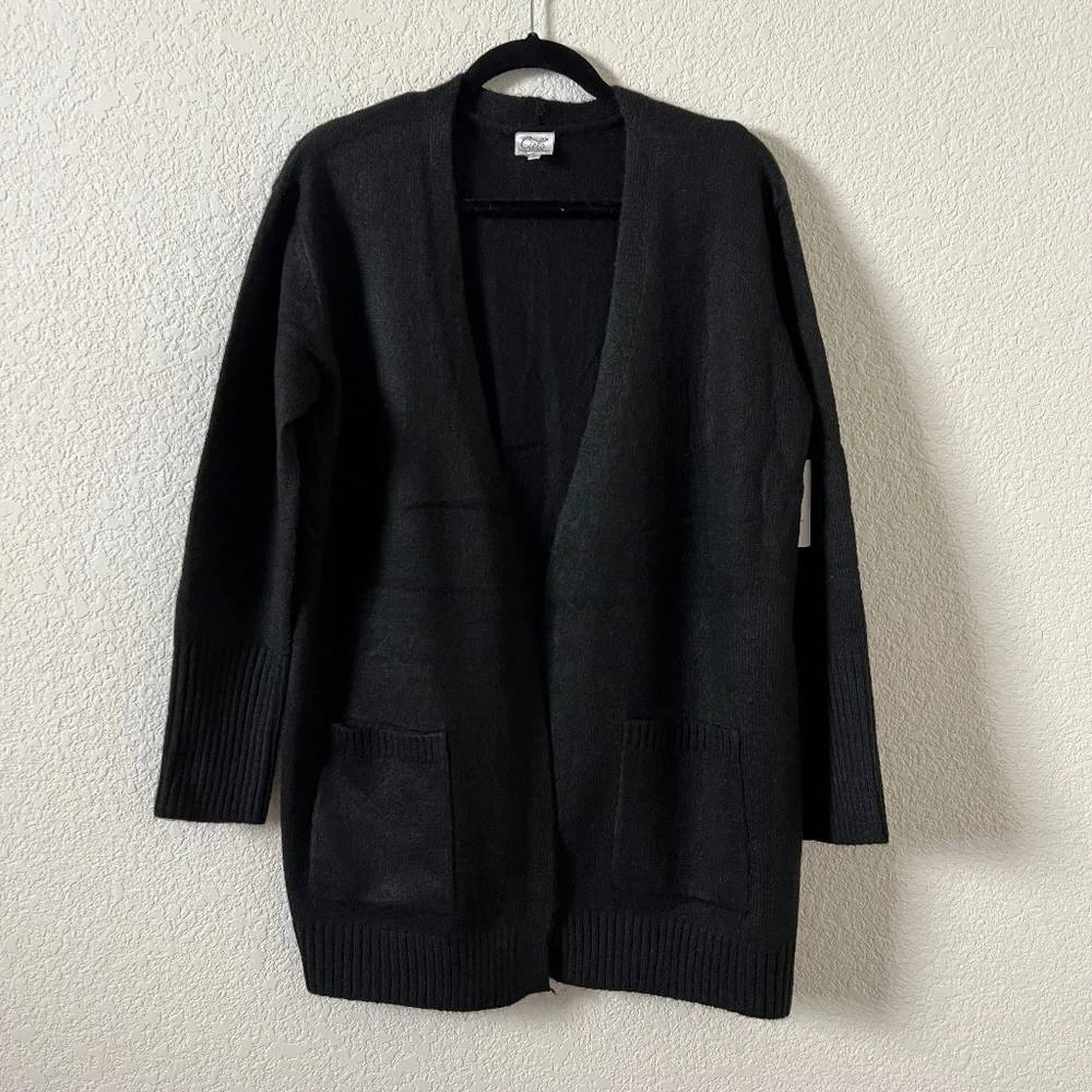 NWT Cielo Knit Open Front Cardigan Women's Size Medium Black Long Sleeve Sweater